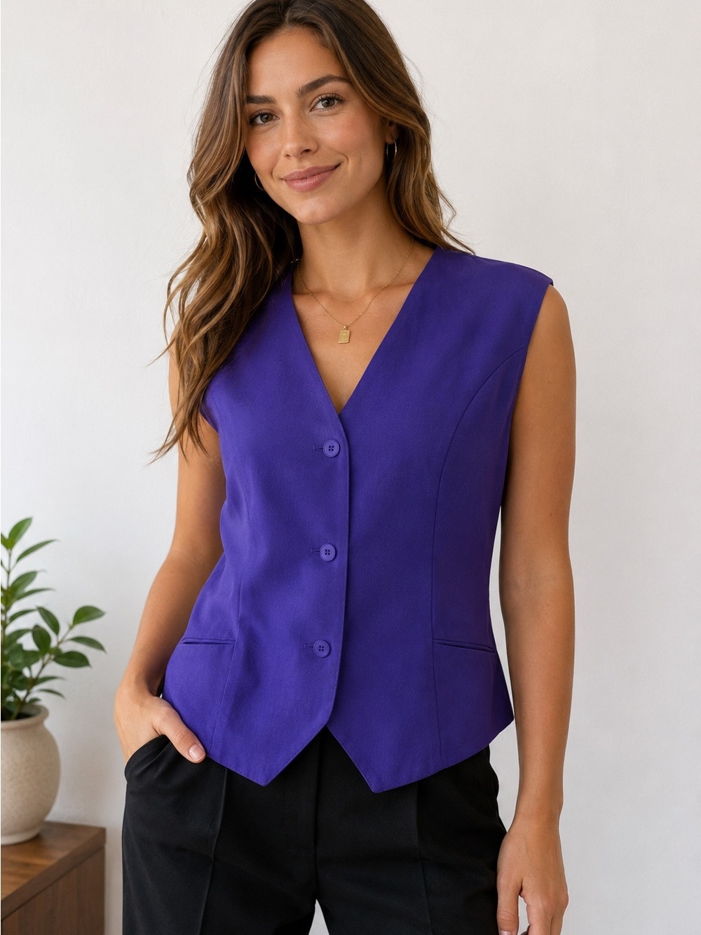 Vintage 90s A.C.A. Purple V-Neck and Button Front Vest Size L Minimalist